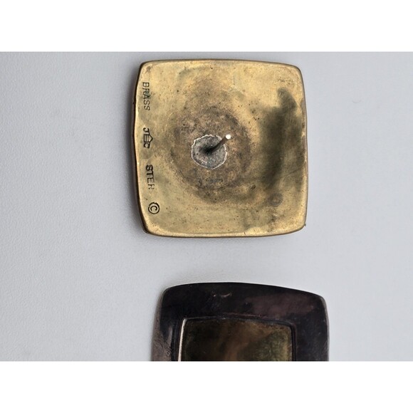 Jeep Collins Sterling Silver & Brass Earrings – Square Modernist Design – Signed - Picture 2 of 4